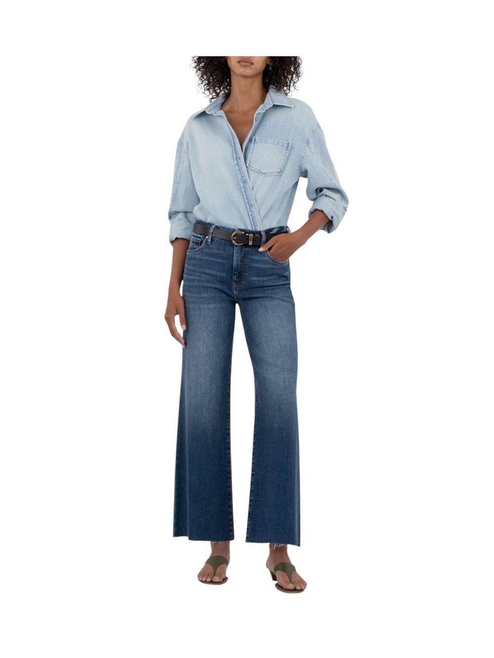 Kut Meg Fab Ab Wide Leg High Rise Inexhaustible Wash Raw Hem 12 - Picture 1 of 10